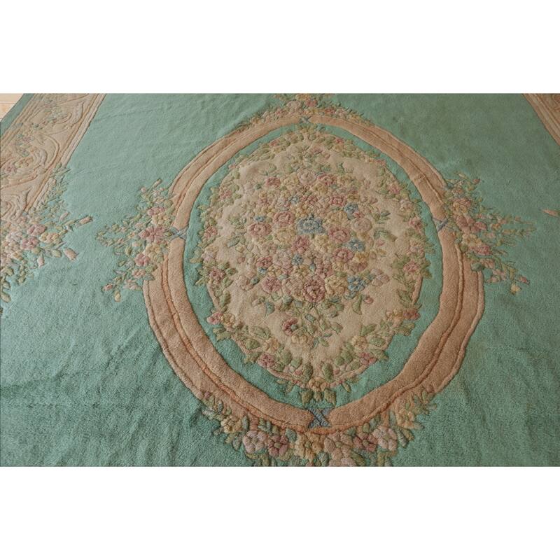 12'5''x20'5' 'Hand Knotted Wool Oversize Sea Aubusson Savonnerie Plush Pile Rug - 12' 5'' x 20' 5''