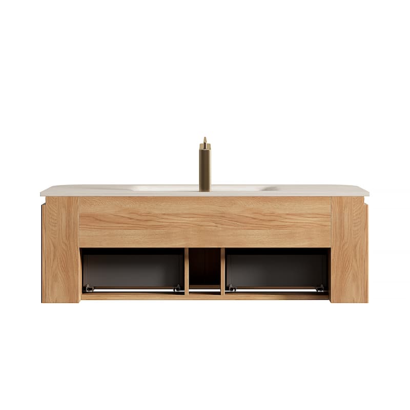 36"/48" Floating Bathroom Vanity with Sink, Sintered Stone Hot-Press Integrated Basin, LED Bathroom Vanity Cabinet