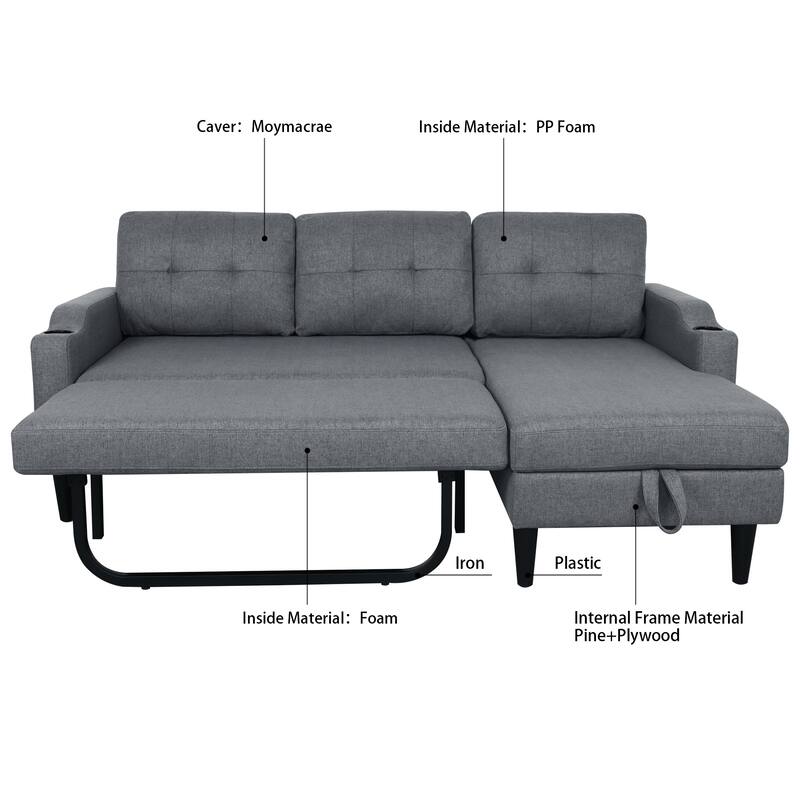 GDFStudio - Upholstered 74.8" 3-Seater Sofa with Storage and Space-Saving Pedal