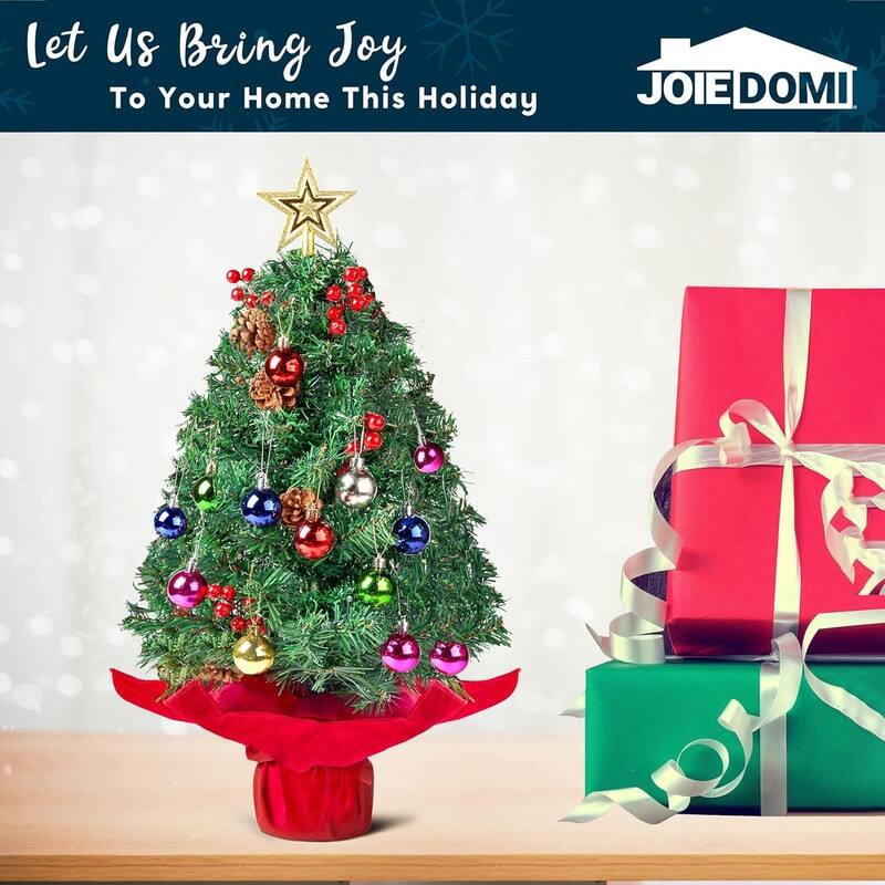 5 in. Tall Green Plastic & Metal Prelit Tabletop Christmas Tree with Color Changing LED Lights - Red