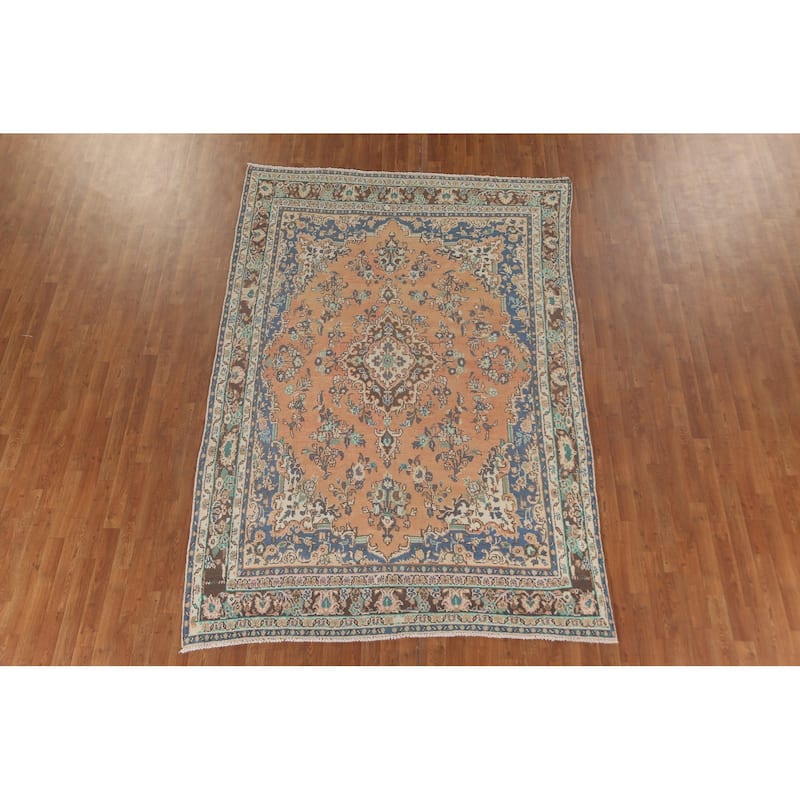 Traditional Hamedan Persian Vintage Area Rug Hand-Knotted Wool Carpet - 6'6"x 9'8"