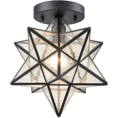 Ferrara Moravian Star Light Flush Mount Ceiling Light with Seeded Glass Shade 12-inch