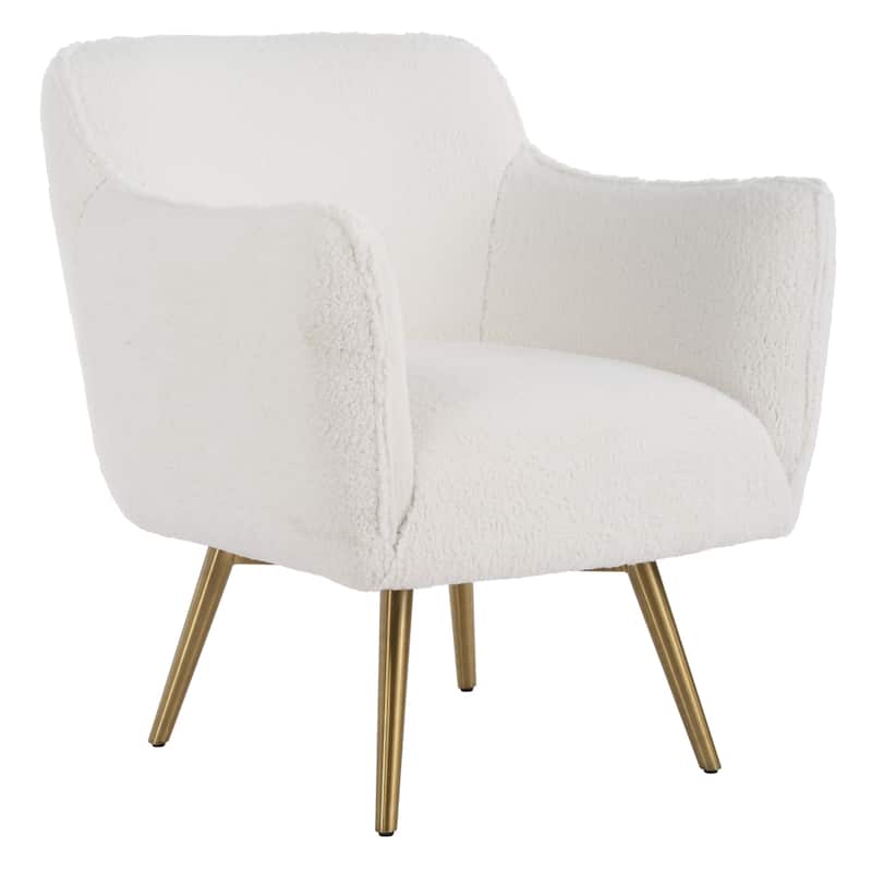 Solid Brushed Brass Swivel Chair with Tapered Legs - 33.5" - White
