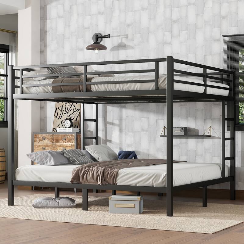 Heavy Duty Metal Queen Over Queen Bunk Bed for Teens and Adults, Space-Saving, Noise-Free