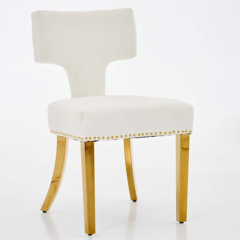 Chenille Upholstered Dining Chair Set of 2, Accent Chair with Curved Back, Kitchen Chair with Stainless Steel Plating Legs