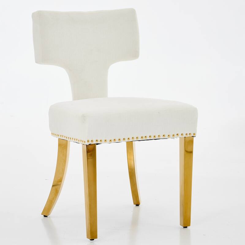 Mid Century Modern Chairs Set of 2,Chenille Fabric Chair Backrest with Copper Nails around,with Stainless Steel Plating Legs