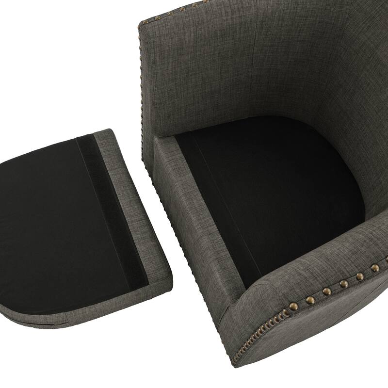 Modern Swivel Barrel Chair with Nailhead Trim