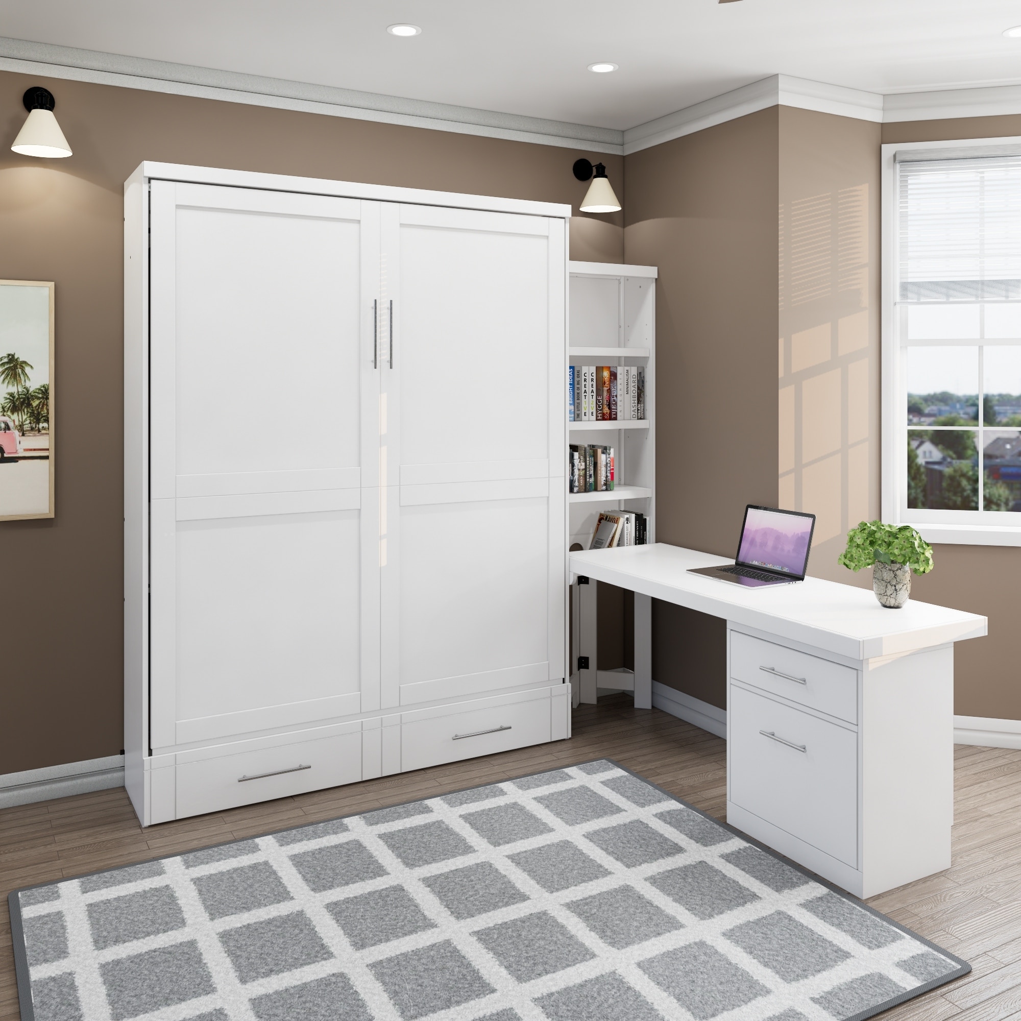 Brentwood Queen Murphy Bed with Pedestal Desk with Hutch - On Sale ...