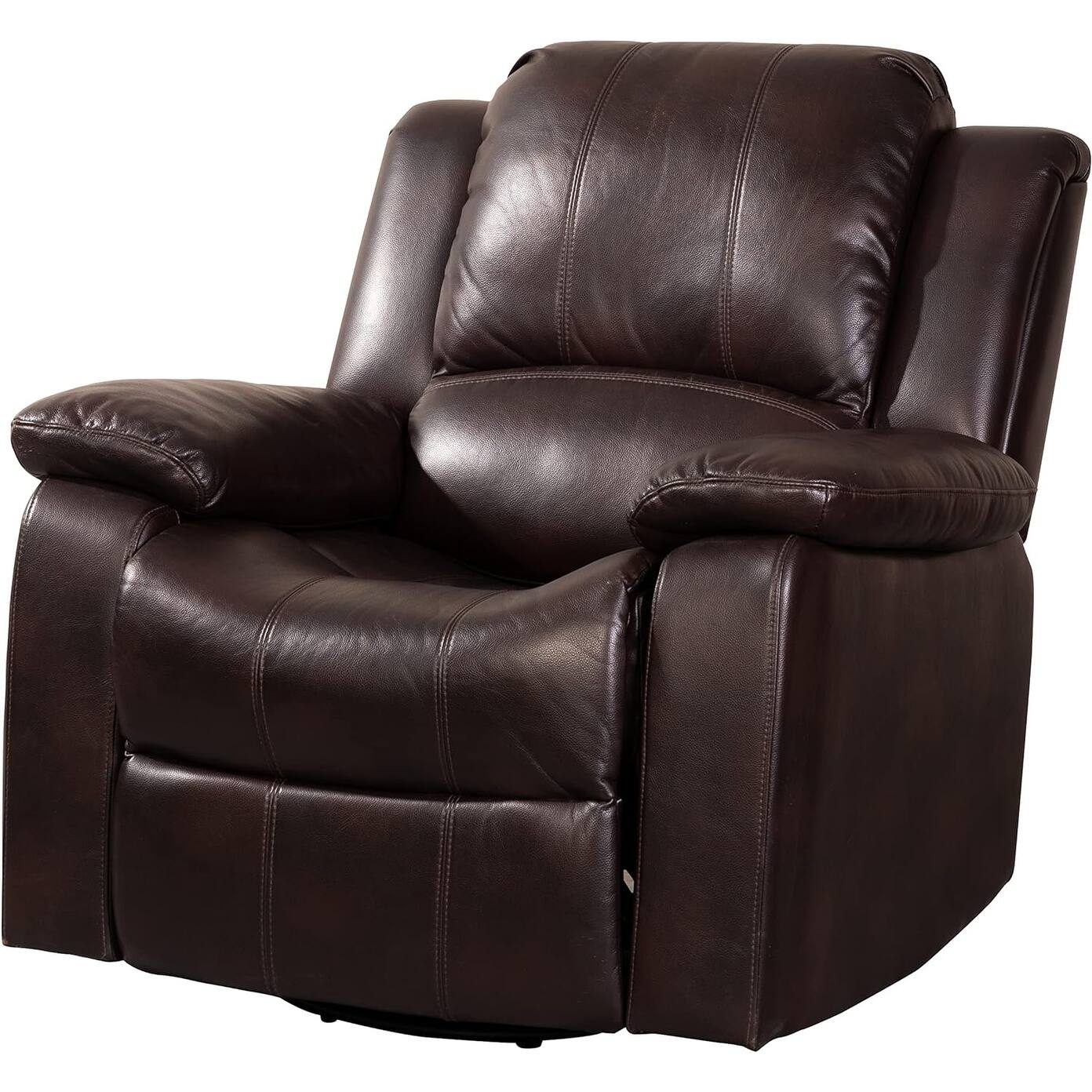 Brown Faux Leather Manual Recliner Chair, Overstuffed Headrest