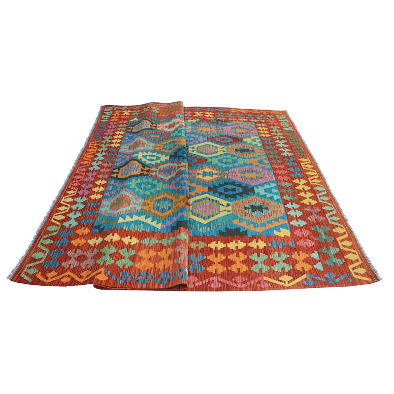 Flatweave Vallen Turquoise/Red Rug - 8'5" x 9'8"