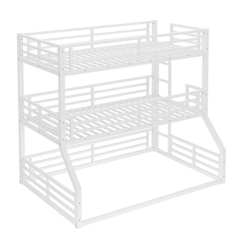 Twin over Twin over Full Bunk Bed, Metal Triple Bunk Bed with Safety Guardrails, Heavy-duty Bunk Bed with Noise-reduced Design