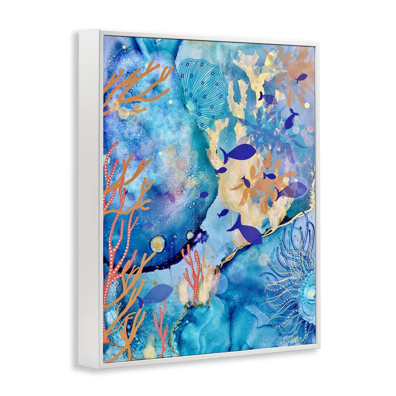 Stupell Coral & Sea Life Collage Framed Giclee Art Design By Amy Tieman