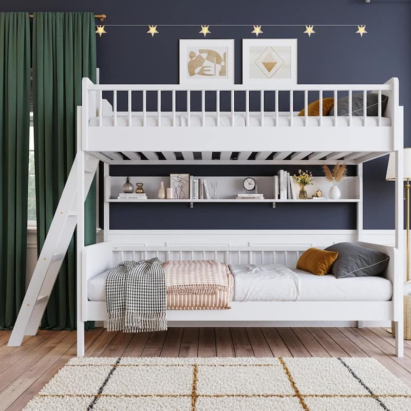 Convertible Twin Bunk Bed with Adjustable Ladder & Built-In Wall Shelf Storage by Harper&Bright Designs