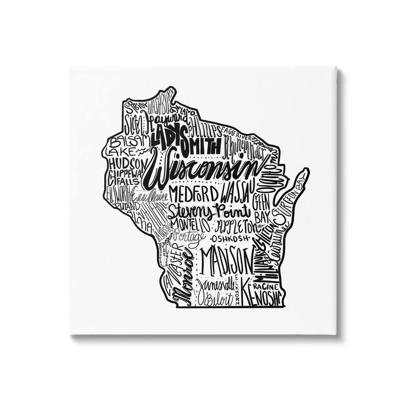 Stupell Wisconsin City Typography Stretched Canvas Wall Art, Design by The Saturday Evening Post - 17 x 17