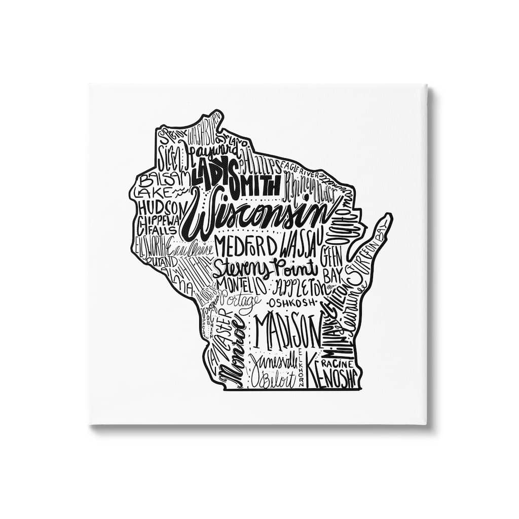 Stupell Wisconsin City Typography Stretched Canvas Wall Art, Design by The Saturday Evening Post