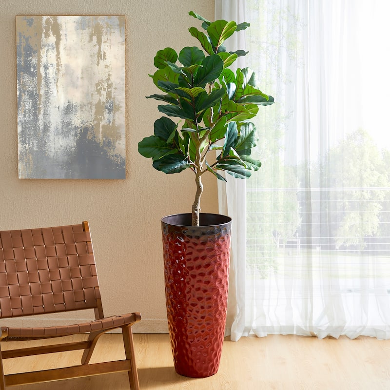 Glitzhome 31" H Oversized Tall Planter Honeycomb Textured Gradient Cobalt Blue Garden Plant Pots with Drainage Holes (Set of 2)
