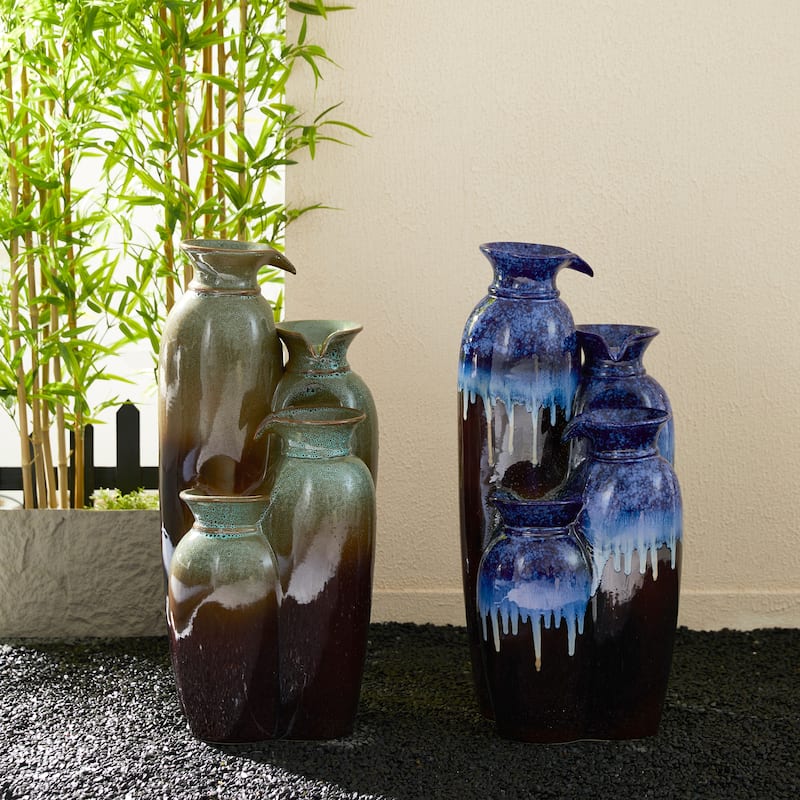 Glitzhome 27"H/35"H 3-Tier or 4-Tier Embossed Pattern LED Ceramic Pots Fountain