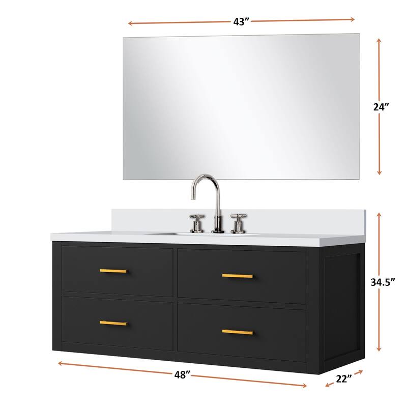 Castor Bath Vanity with Cultured Marble Top, Sink, Mirror and Faucet