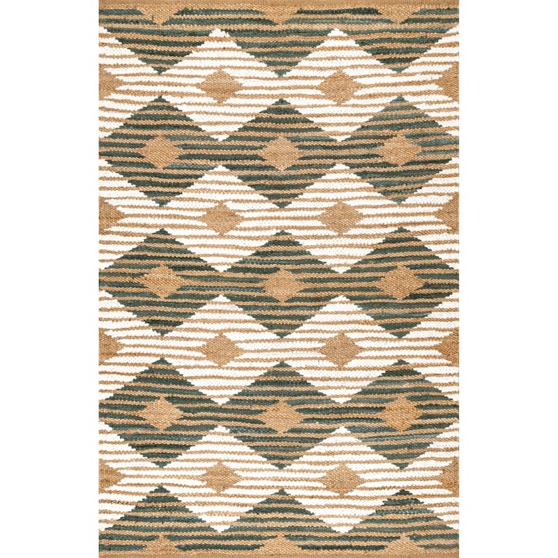 Nuloom Hand Braided Marla Denim And Jute Diamonds Area Rug