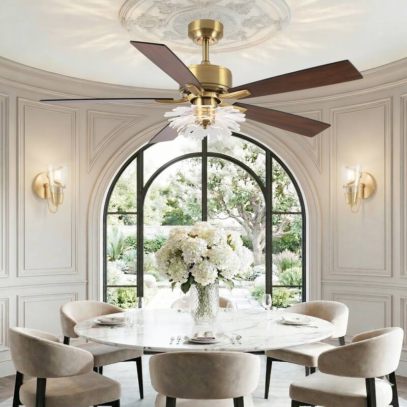 52" Modern Gold Acylic Petals Diammable LED Ceiling Fan with Light and Remote