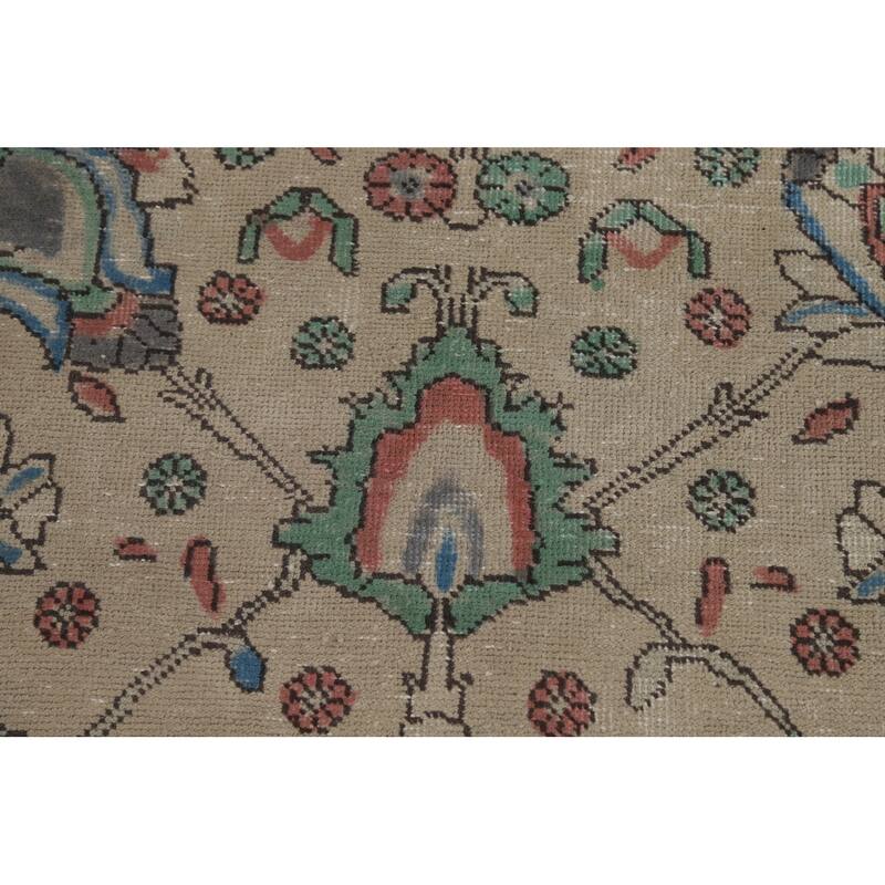 Hand Knotted Oriental 100% Wool Carpet Traditional All-Over Beige & Ivories Tabriz Area Rug - 12' 3'' X 9' 8''