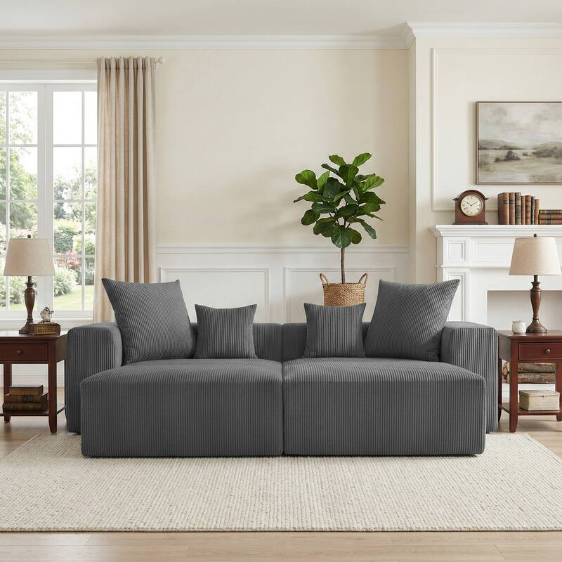 Oversized Corduroy Upholstery Modular Sofa No Assembly
