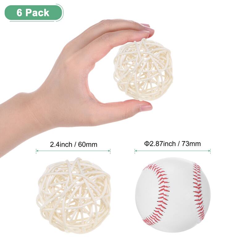 6-Pack Wicker Rattan Balls for Christmas/Weddings/DIY - White - 2.4 Inch