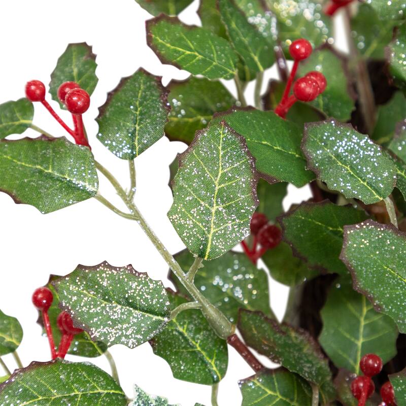 Glittered Holly and Berry Artificial Christmas Wreath - 24" - Unlit
