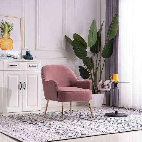 Moda Modern Soft Velvet Material Pink Ergonomics Accent Chair