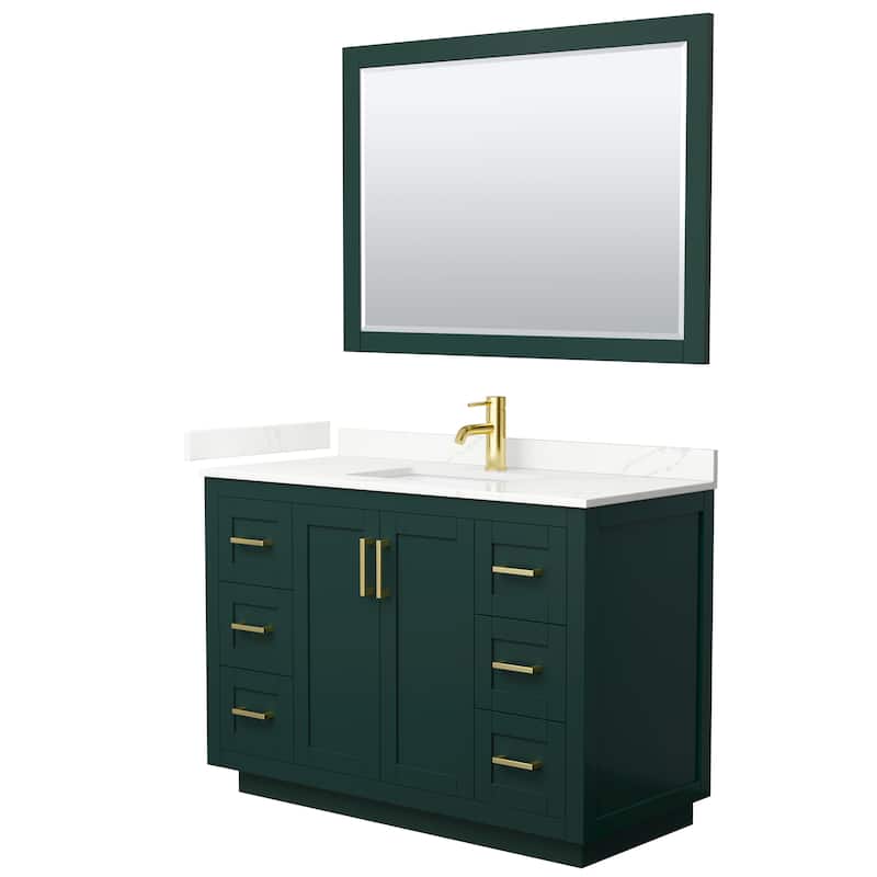 Miranda 48-inch Single Vanity, Quartz Top, 46-inch Mirror - Green, Gold Trim, Giotto Quartz Top