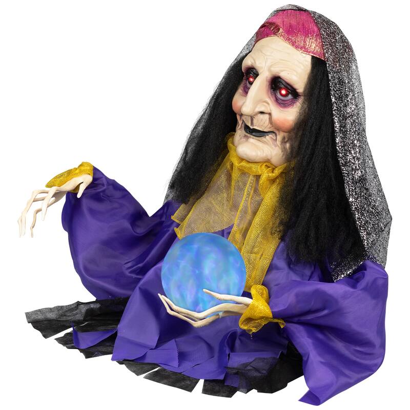 Lighted and Animated Fortune Teller Halloween Decoration - 20" - Multicolor Lights