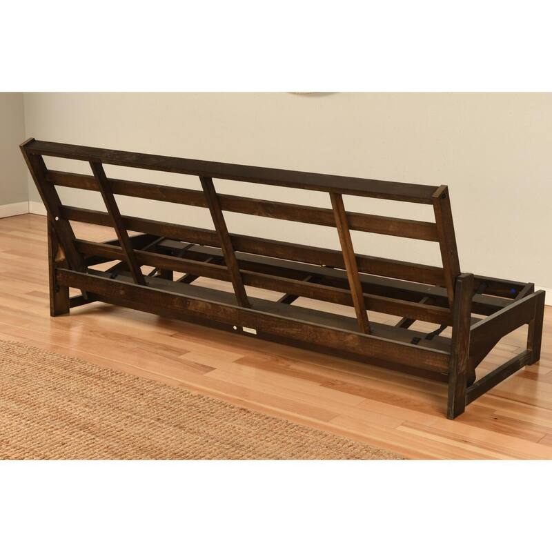 Aspen Futon Frame with Reclaim Mocha Finish and Twill Black Mattress - Contemporary Rustic Convertible Bed