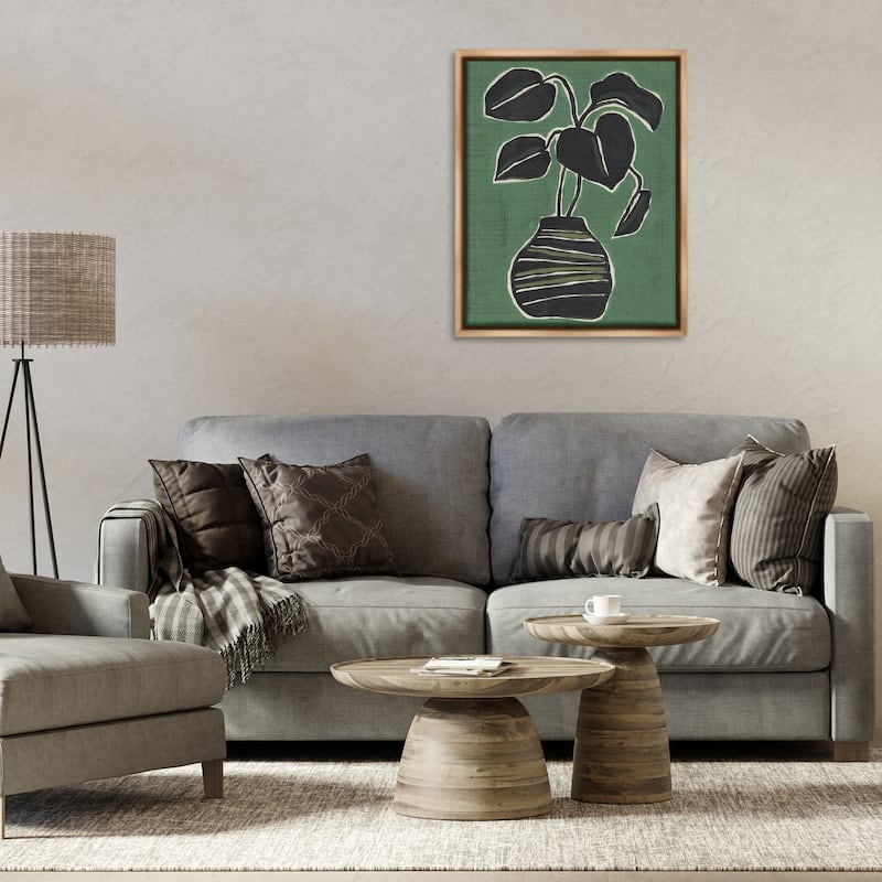 Stupell Green Hued House Plant Framed Floater Canvas Wall Art Design By June Erica Vess