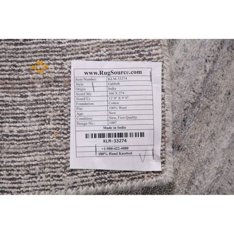 Silver Gray Striped Gabbeh Oriental Area Rug Handmade Wool Carpet - 9'0" x 12'0"