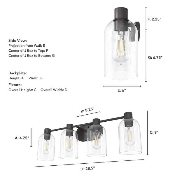 dimension image slide 0 of 3, Hunter Lochemeade 4-Light Vanity Wall Light, Damp-Rated - Bathroom, Laundry - Modern Farmhouse, Contemporary, Industrial
