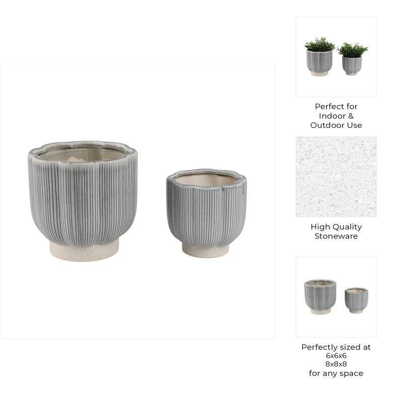 Stoneware Scallop Shaped Planters Decorative Containers (Set of 2) - 5.91" x 5.91" x 5.79"