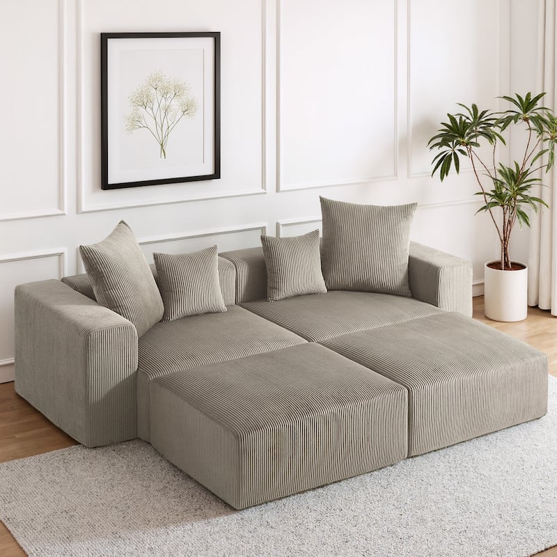 Corduroy Upholstered Modular Sectional Sofa with Ottoman