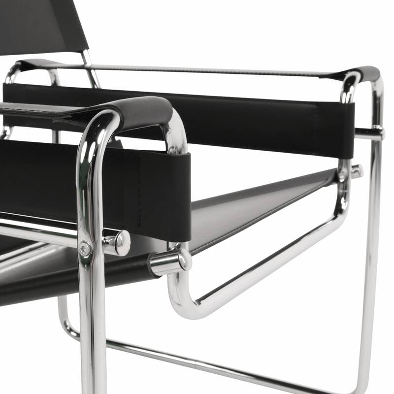 Breuer Chair Company Model B3 Wassilly Armchair Arm Chair w/ Chrome Frame & Black Bonded (REgenerated) Leather (Made in Italy)