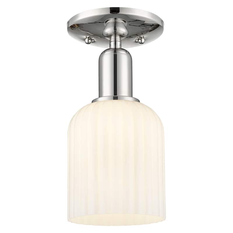 Innovations Lighting Downtown Urban - Bridal Veil - 1 Light 5" Semi-Flush Mount Light - Polished Nickel/Gloss White Shade