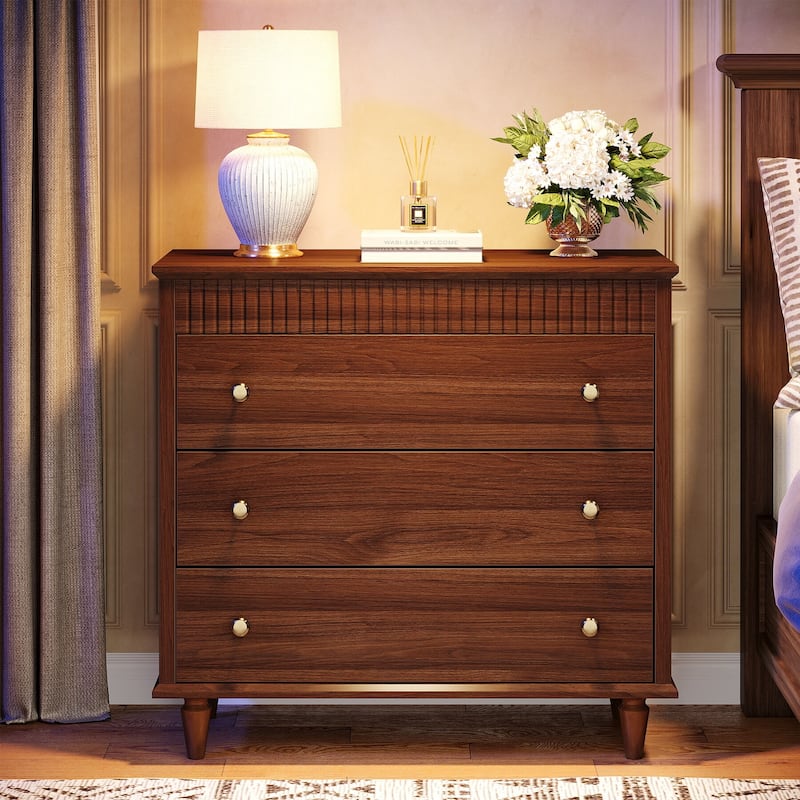 Nightstand with 3 Drawers, 31.5" Bedside Table with Mental Handles