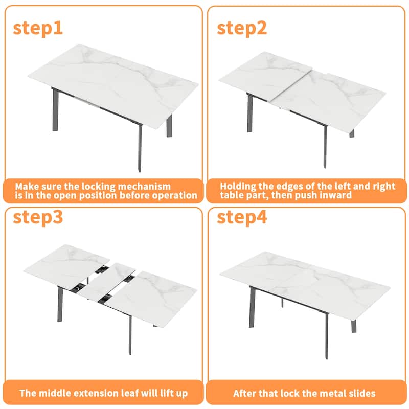 Extendable Kitchen Sintered Stone Material Rectangle Dining Table - 62.9x31.5x31.1 inch