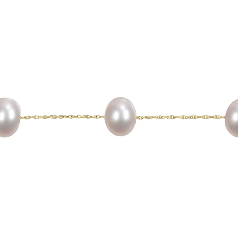 7-8 MM Cultured FW Pearl Tin-Cup Necklace in 10k Yellow Gold by Miadora - 8.7 mm x 17 inch x 7.6 mm - 8.7 mm x 17 inch x 7.6 mm
