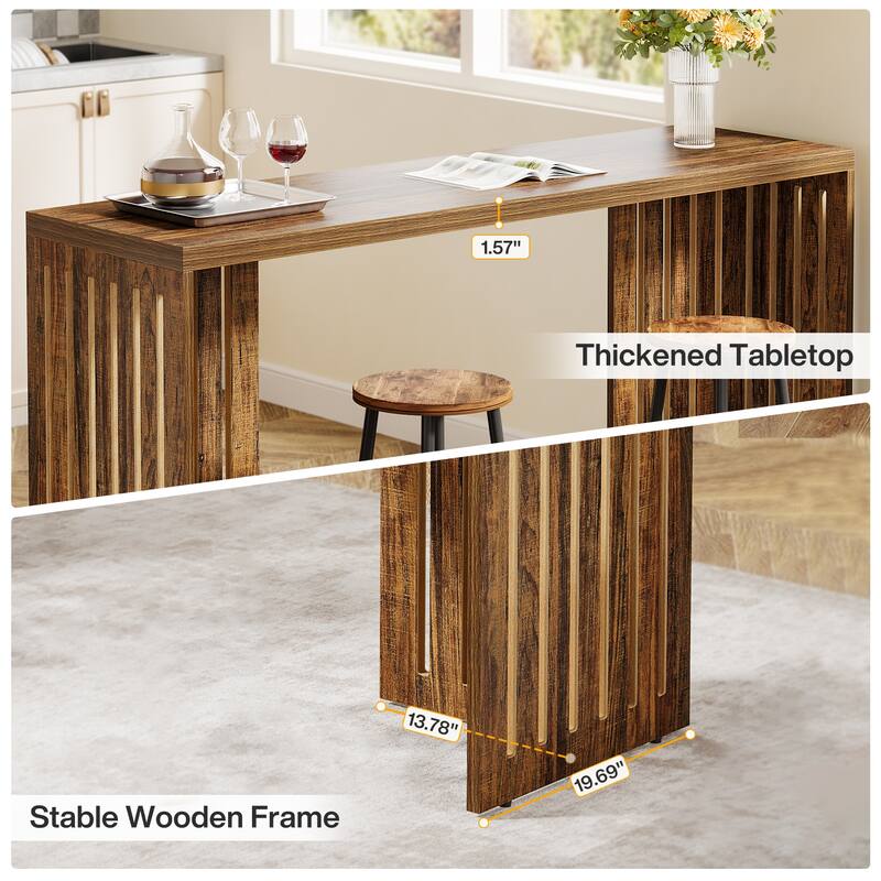 63-Inch Bar Table, Industrial Counter Height Pub Table with Louvered Base