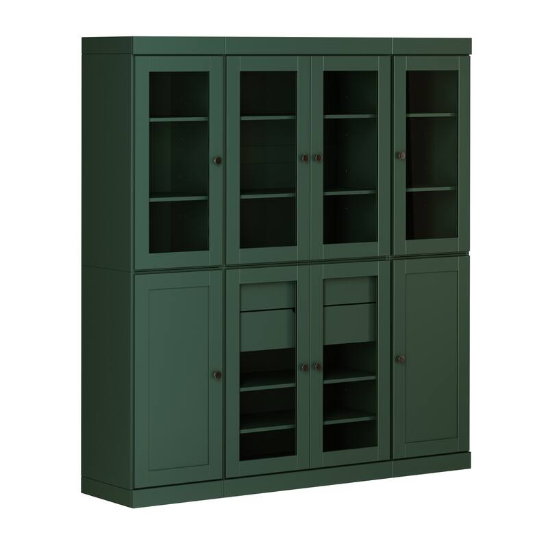 Palace Imports 100% Solid Wood 65" Pantry Cabinet with Clear Glass, Shaker Doors, 2-Drawers and Adjustable Shelves