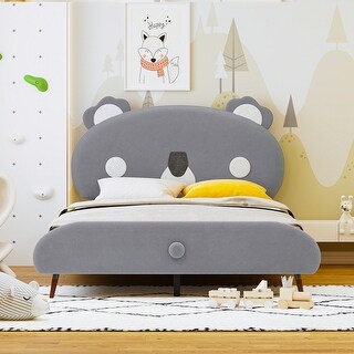 Full Size Bed Upholstered Bed with Gray Koala-shaped Headboard