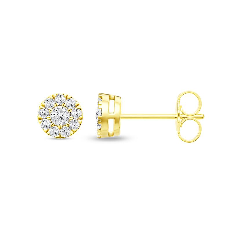 1/3ct TDW Diamond Cluster Heart Stud Earrings in 10K Yellow Gold for Women