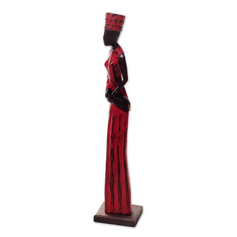 Handmade Lady Merchant Wood Sculpture (Indonesia) - 24.5" H x 5" W x 4.3" D