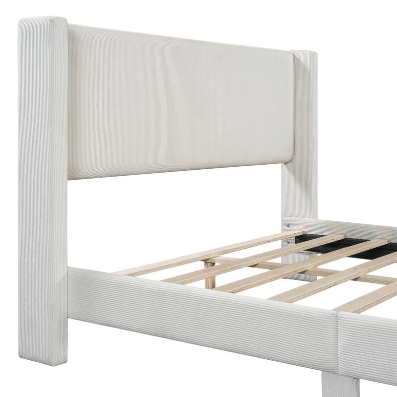 Stylish Queen Platform Bed with Corduroy Upholstery and Metal Legs - No Box Spring Needed