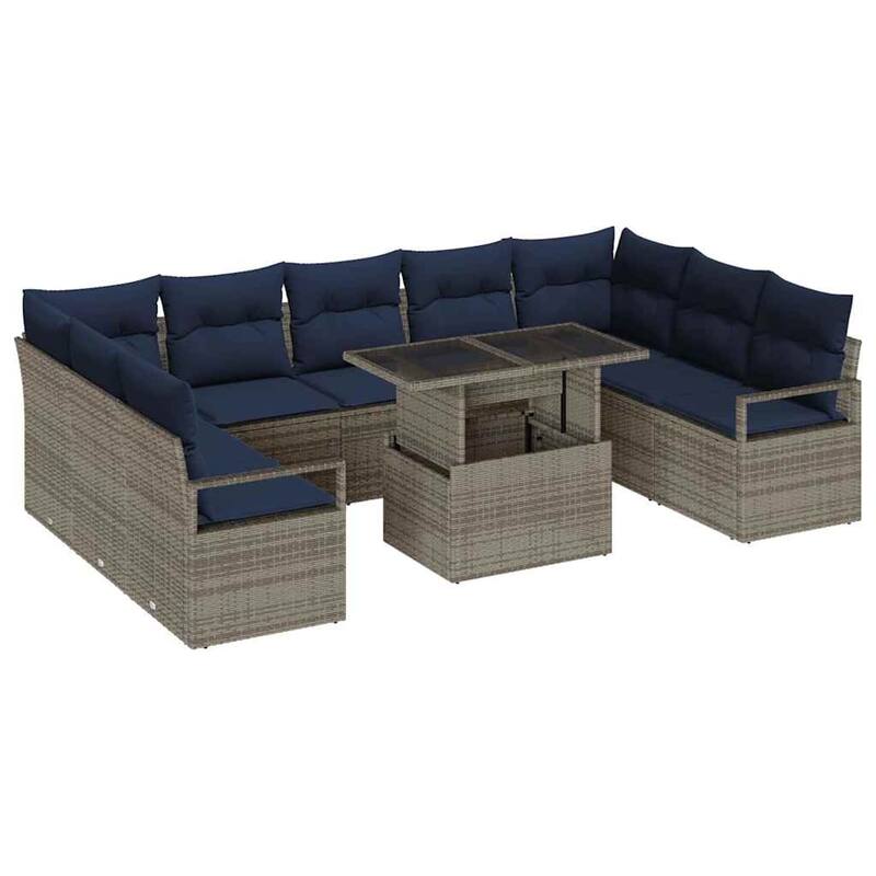 vidaXL 10 Piece Garden Sofa Set with Cushions - 113.8×69.7×27.2