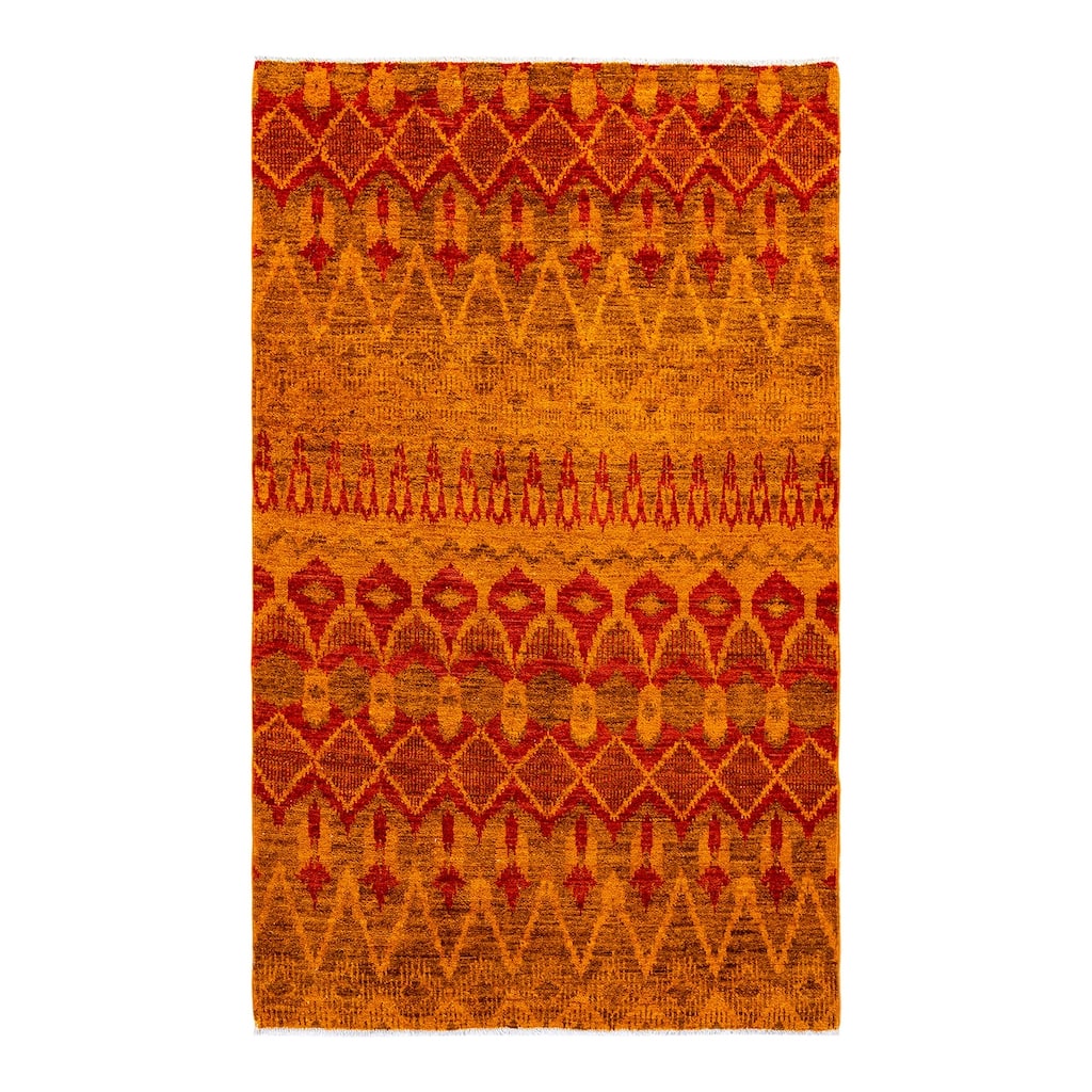 Overton Hand Knotted Wool Contemporary Overdyed Orange Area Rug - 5' x 8'
